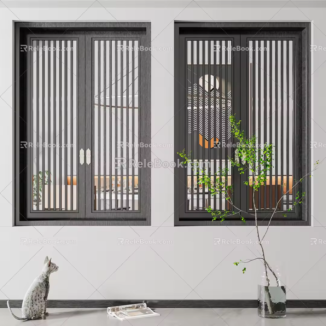 New Chinese style window casement window door 3d model