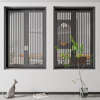 New Chinese style window casement window door 3d model
