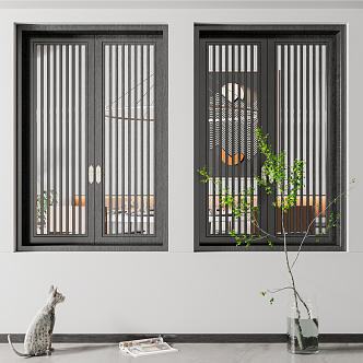 New Chinese style window casement window door 3d model