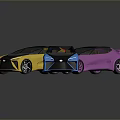 Yellow Purple And Blue Convertible Sports Cars With Modern Design On Gray Background
