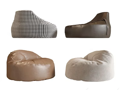 Cozy Bean Bag Chair Collection With Checkered Leather And Fabric Styles 3d model