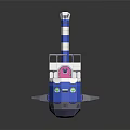 Colorful Blue And White Toy Boat With Chimney Deck Stairs And Round Windows