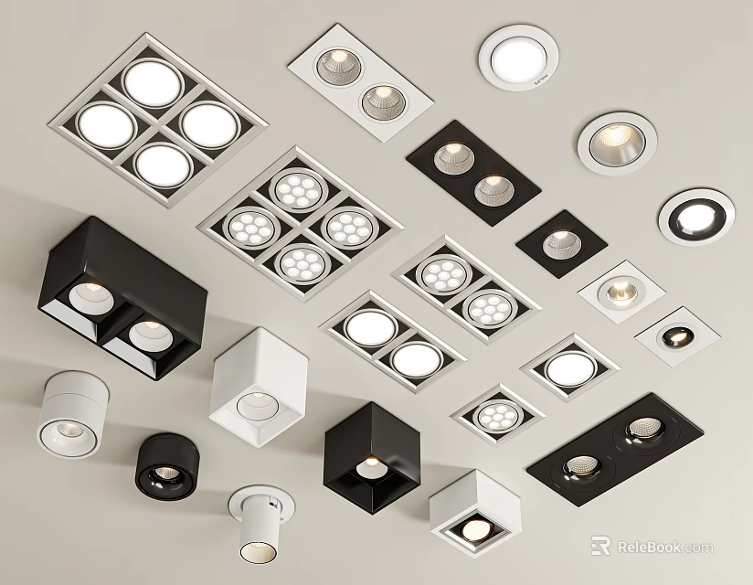 Modern Downlights And Spotlights With Various Designs For Ceiling Lighting Black And White Finish Options 3d model 