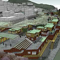 Modern Commercial Street Design With Multiple Buildings Pedestrian Areas Greenery And Steps