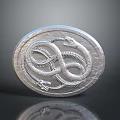 Circular Silver Metal Decorative Piece With Intricate Coiled Snake Engraving