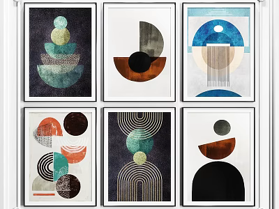 Set of Six Modern Abstract Wall Art Pieces With Geometric Patterns And Colorful Designs 3d model