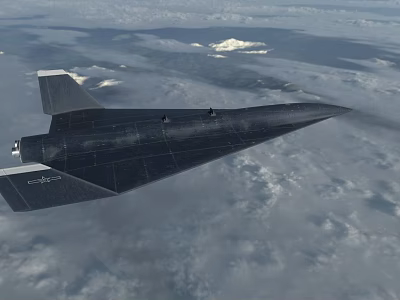 Sleek Black Fighter Jet Flying High Above Clouds Showcasing Advanced Aerodynamic Design 3d model