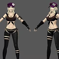 Game And Movie Female Character With Purple Cap Black Outfit Ripped Pants Gloves Wristbands 3d model