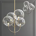 Modern Transparent Glass Sphere Chandelier With Golden Metal Frame And Dark Wall Background