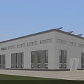 Modern Industrial Factory Building With White Exterior Large Windows Red Doors And Solar Roof Panels