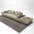 Modern Beige Sectional Sofa With Pillows Side Table And Throw Blanket 3d model