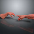 Human Hands With Fingers Pointing Towards Each Other On Gray Background With Reflection 3d model