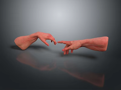 Human Hands With Fingers Pointing Towards Each Other On Gray Background With Reflection 3d model