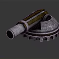 Mechanical Component With Metallic Body Yellow Internal Structure Gear Like Base And Cylindrical Design