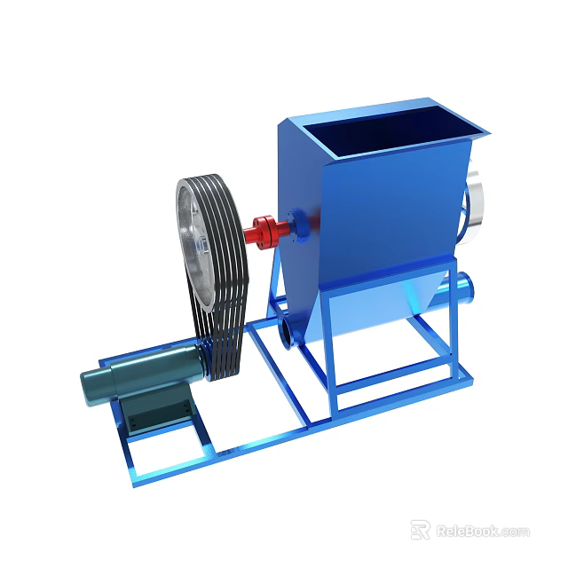 Blue Industrial Mechanical Equipment With Black Fan Blade Red Connector And Stand Frame 3d model 