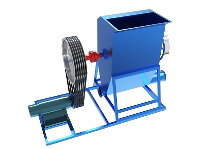 Blue Industrial Mechanical Equipment With Black Fan Blade Red Connector And Stand Frame 3d model