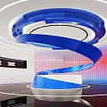 Modern Reception Desk with Blue Spiral Design Circular Lighting and Pink Blue Backdrop Interior