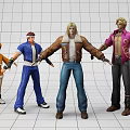 Four Video Game Characters With Diverse Outfits Standing On Grid Background 3d model