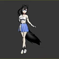 Anime Game Movie Character With Fox Ears White Top Blue Pleated Skirt Purple Hair Standing Pose