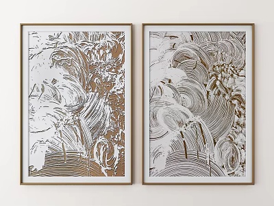 Stylish Inflatable Wave Decorative Art With Golden Frames For Wall Decoration 3d model