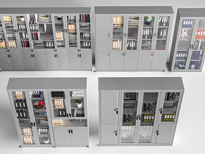Modern Metal Storage Cabinets With Glass Doors And Multiple Compartments For Office Home 3d model