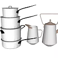 High Quality Stainless Steel Cookware Set With Stackable Pots And Kettle 3d model