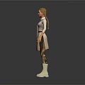 3D Character Model With White Robe Black Leggings And Blonde Hair