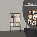 Modern Wooden Bookshelf with Magazines Metal Stands and Lighting on Gray Wall