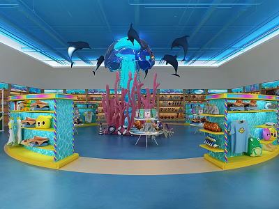 Ocean Themed Specialty Store Interior With Blue Ceiling Dolphin And Coral Decorations 3d model