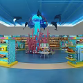 Ocean Themed Specialty Store Interior With Blue Ceiling Dolphin And Coral Decorations