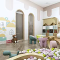 Colorful Kindergarten Indoor Space With Playful Chairs Round Table Wall Decorations And Toys
