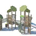 Observation Deck Sightseeing Tower Wooden House Customized Paradise Development Paradise Amusement Park Children's Amusement Park Playground Combination Function Slide Amusement Scoot 3d model