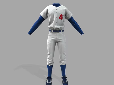 White Baseball Uniform With Blue Sleeves Red Number 41 And White Pants 3d model