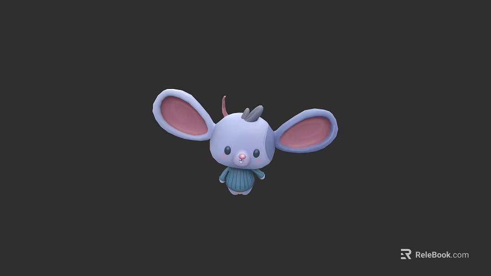 Cute Cartoon Mouse Character With Big Pink Ears And Blue Outfit 3d model 