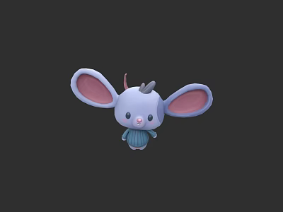 Cute Cartoon Mouse Character With Big Pink Ears And Blue Outfit 3d model