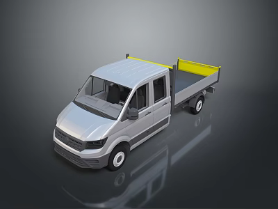 Silver Double Cab Van With Yellow Cargo Bed And Modern Commercial Design 3d model