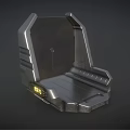 Industrial Weapon Stand With Metallic Build Glowing Yellow Numbers 073 And Futuristic Design