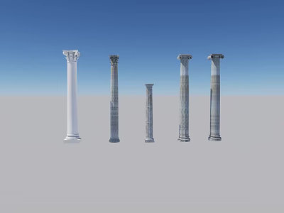 Five Different Classic Columns In White And Gray With Blue Sky Backdrop 3d model
