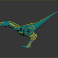 Turquoise And Yellow Mechanical Dinosaur With Robotic Structure And Toy Design