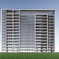 Modern High Rise Building Exterior With Glass Curtain Wall And Grass Field