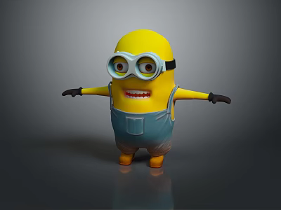 Minion Character With Yellow Body Goggles Blue Overalls And Outstretched Arms 3d model