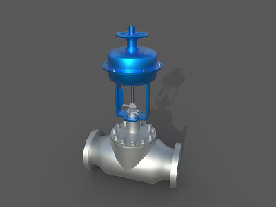 Industrial Control Valve With Blue Actuator And Silver Stainless Steel Body 3d model