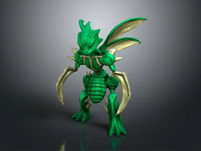 Green Monster Game Movie Character with Scaly Skin Spiky Wings and Claws 3d model