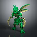 Green Monster Game Movie Character with Scaly Skin Spiky Wings and Claws
