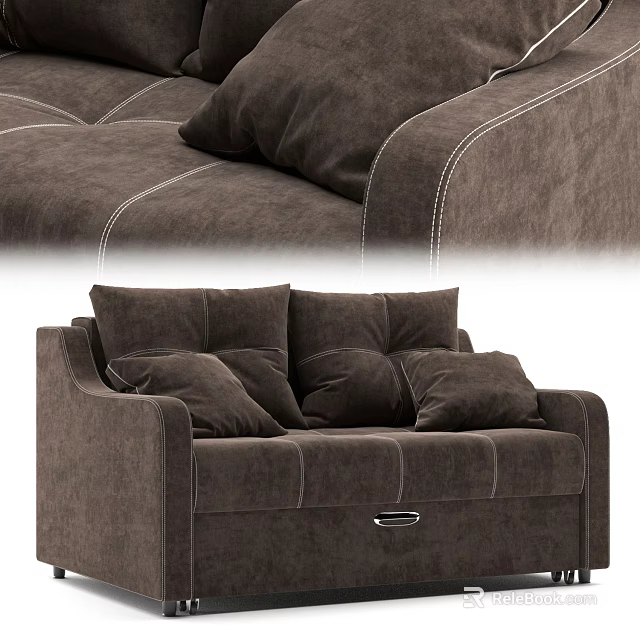 Comfortable Brown Fabric Sectional Sofa With Multiple Cushions Stitching Details And Storage Compartment 3d model 