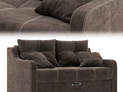 Comfortable Brown Fabric Sectional Sofa With Multiple Cushions Stitching Details And Storage Compartment 3d model