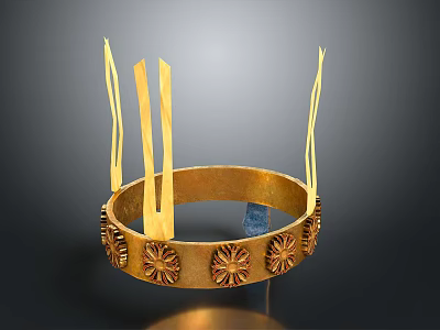 Ornate Golden Crown With Intricate Floral Patterns And Upright Decorative Strips 3d model