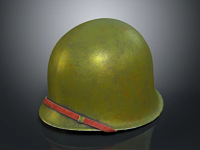 Vintage Green Military Helmet Design With Red Strap And Textured Surface 3d model
