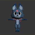 Blue Fox Like Cartoon Character With Big Eyes Red Moon Mark And Red Scarf