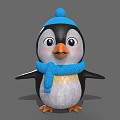 Cute Plush Penguin Toy Wearing Blue Knitted Hat And Scarf